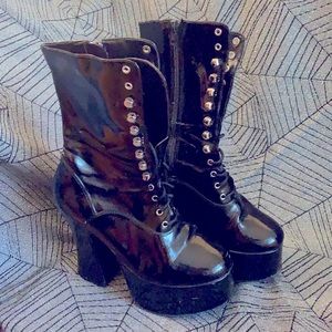 Black Patent Leather High Heel Boots